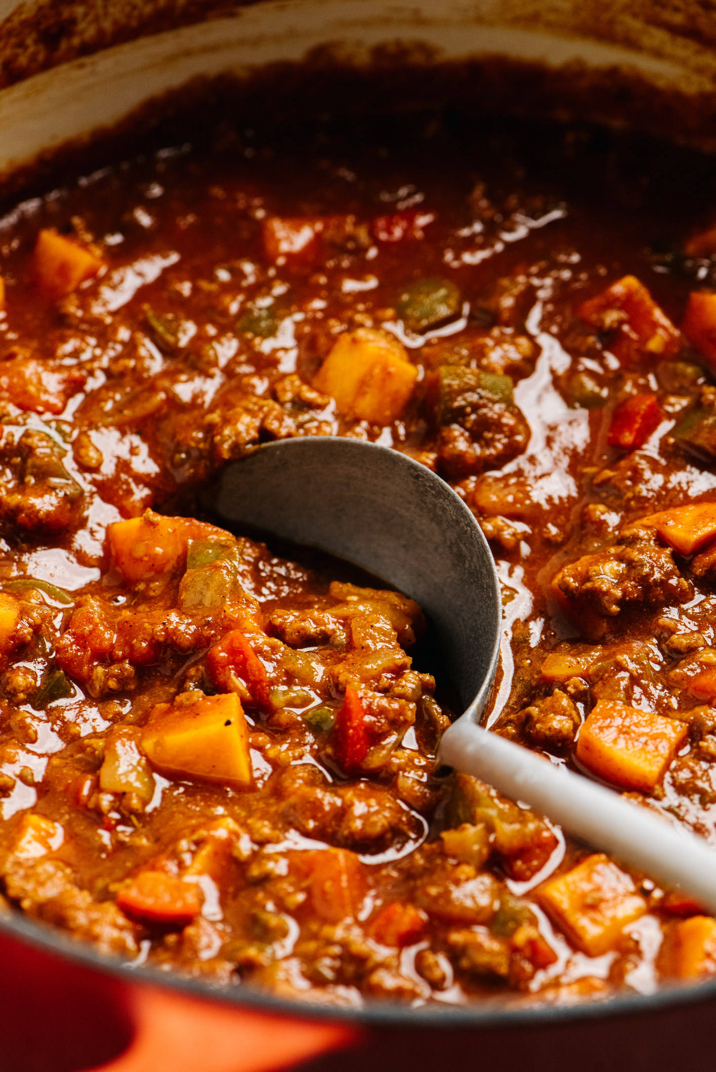 A pot of beef chili