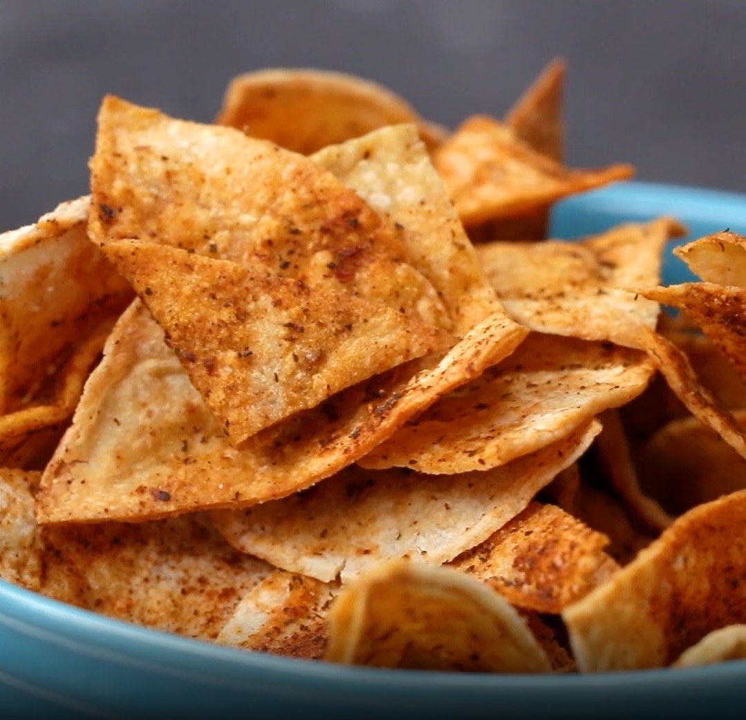 Air fried crispy tortilla chips.